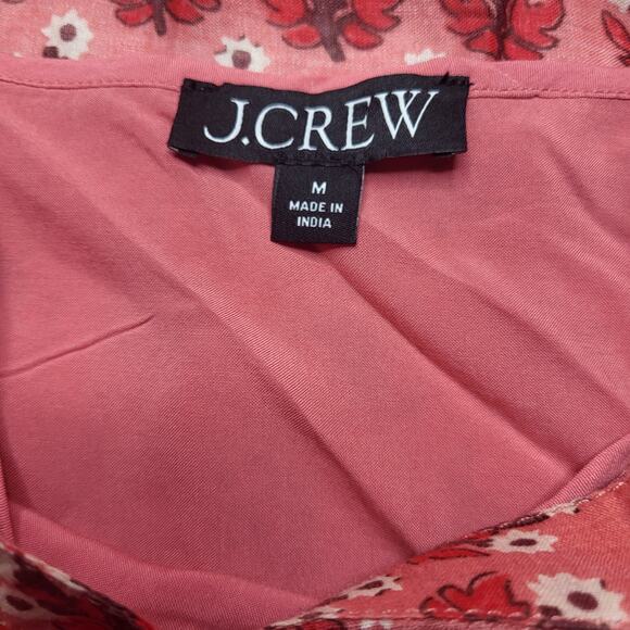 J Crew Cabana Mini Dress Block Print Ramie Coral Pink Floral Long Sleeve Medium - Picture 8 of 10